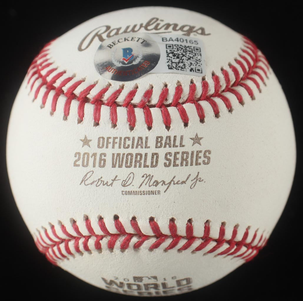 David Ross Signed OML 2016 World Series Logo Baseball - Beckett Certified