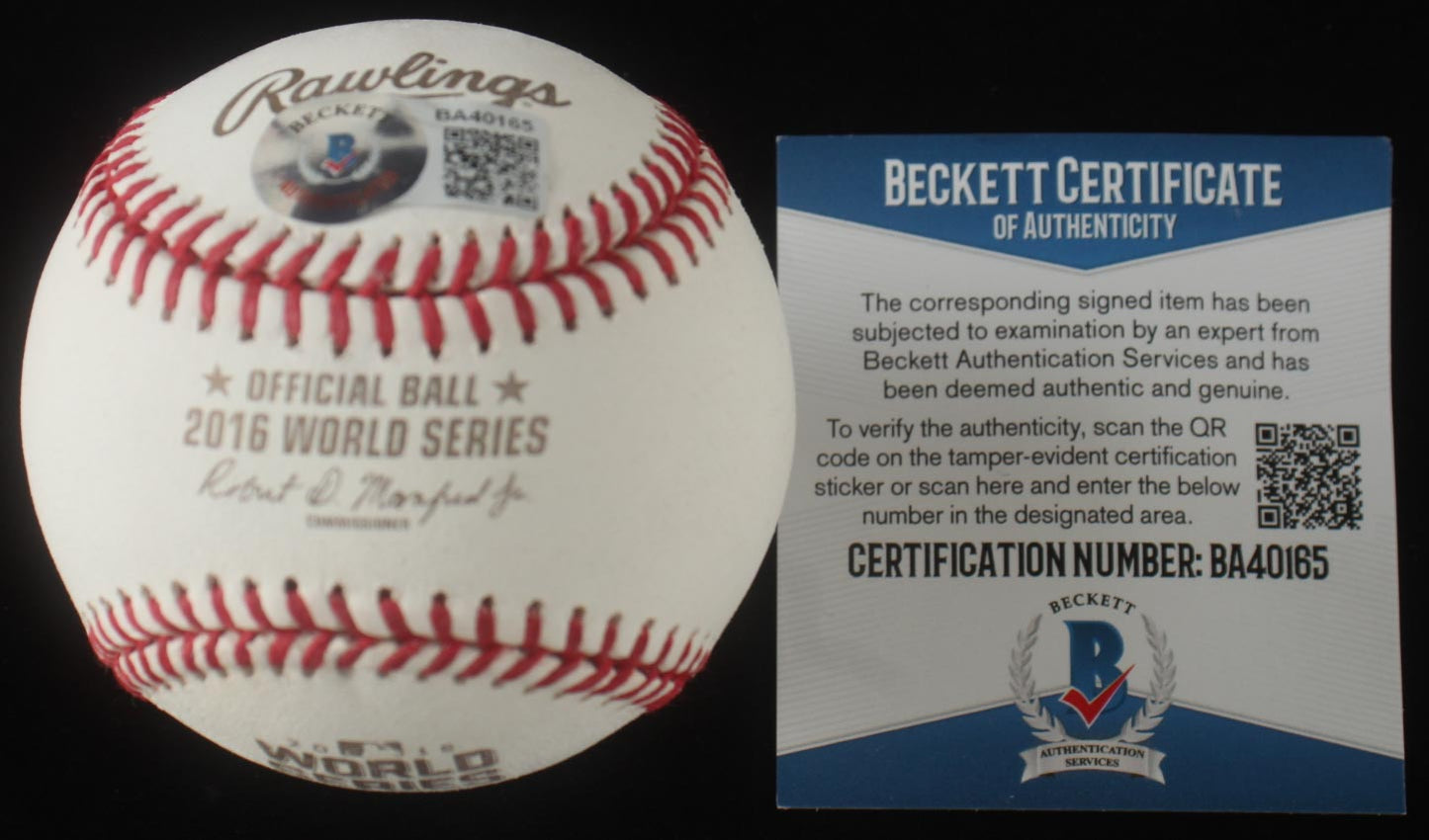 David Ross Signed OML 2016 World Series Logo Baseball - Beckett Certified