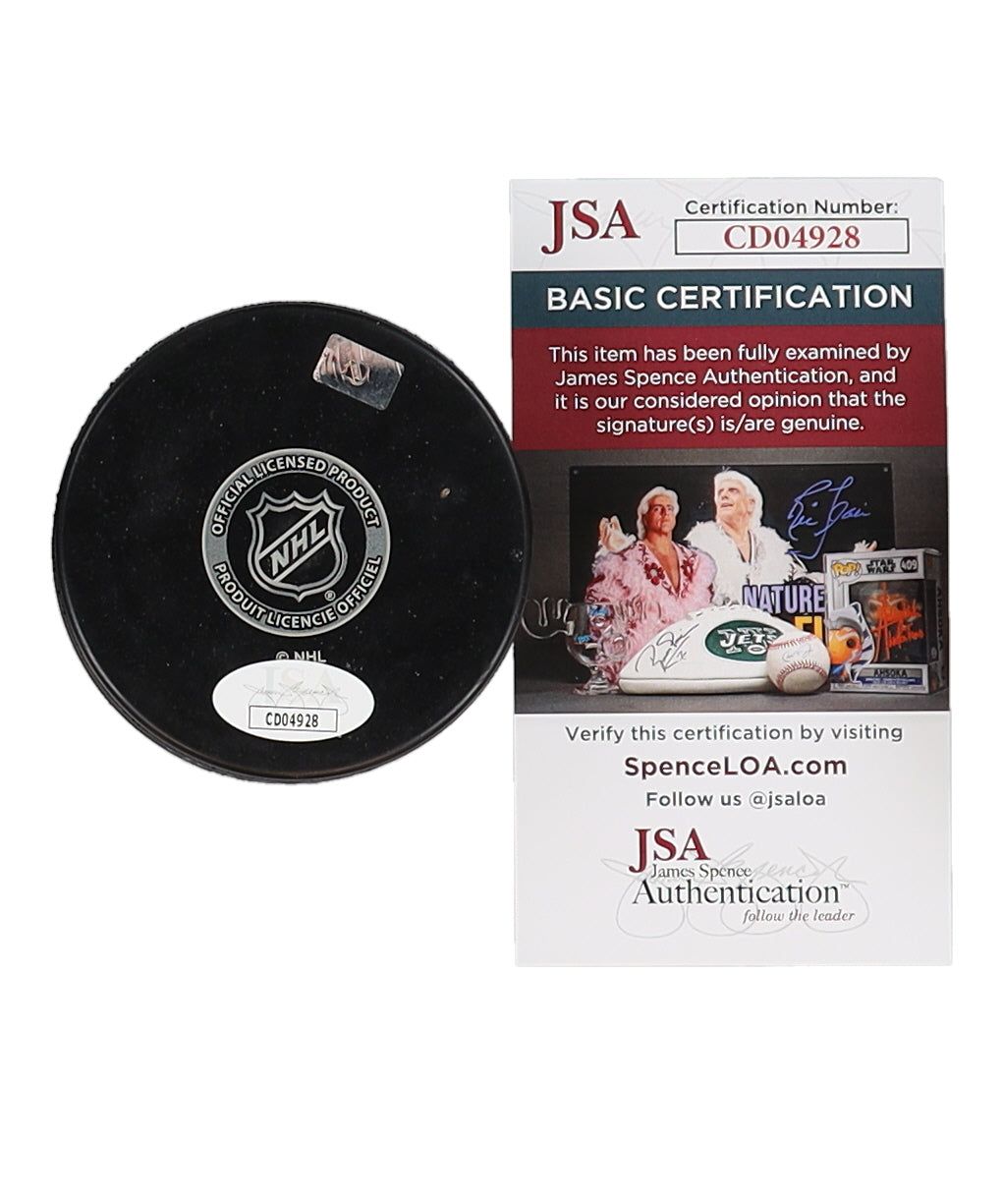 Ed Belfour Signed Blackhawks Logo Hockey Puck Inscribed "HOF 2011" - JSA Certified
