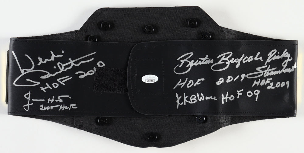 WWE Replica Heavyweight Championship Belt Signed By (5) with Wendi Richter, Ricky Steamboat, Jimmy Hart, Brutus Beefcake, and KoKo B. Ware with Hall of Fame Inscriptions - JSA Certified