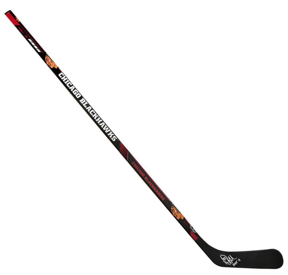 Doug Gilmour Signed Blackhawks Logo Hockey Stick Inscribed "HOF 11" - Schwartz Certified