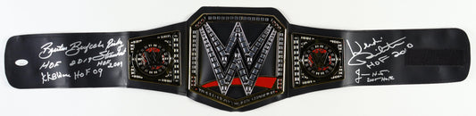 WWE Replica Heavyweight Championship Belt Signed By (5) with Wendi Richter, Ricky Steamboat, Jimmy Hart, Brutus Beefcake, and KoKo B. Ware with Hall of Fame Inscriptions - JSA Certified