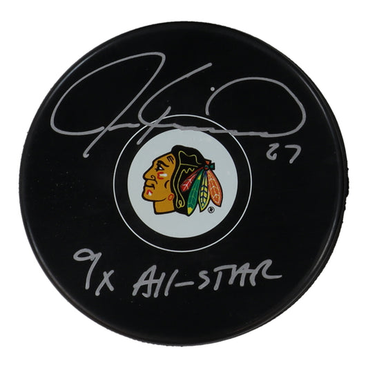 Jeremy Roenick Signed Blackhawks Logo Hockey Puck Inscribed "9x All Star" - Schwartz Certified